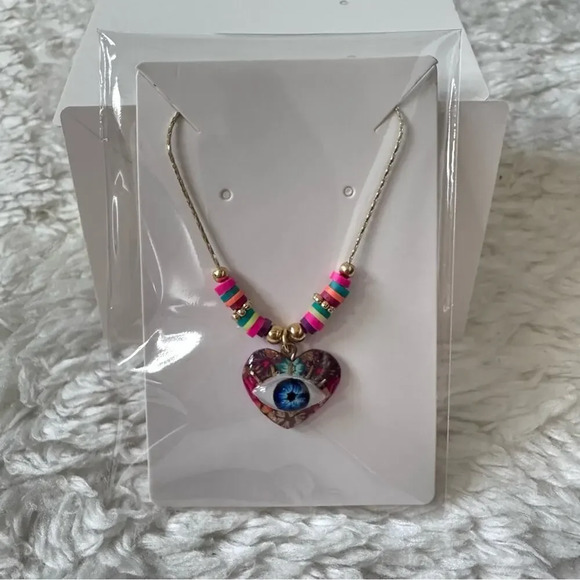 Evil Eye Heart Gold Necklace Colorful Accent - Picture 4 of 7